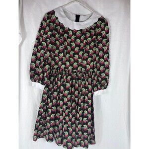 Handmade retro cherry print dress with Peter Pan collar rockabilly pinup style s